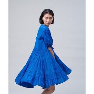 Merlette Sering Mini Dress Puff Sleeve Tiered Flared Swing Cotton XS New 263547